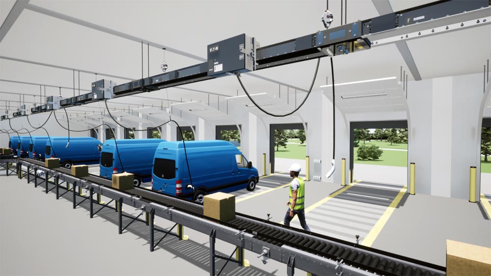Recharge des véhicules électriques par busway aérien Eaton